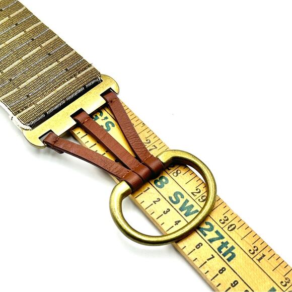 VINTAGE leather & elastic belt women\'s brass buckle/hook - SIZE SMALL